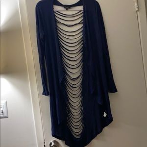 Navy Fashion Ripped Shaw